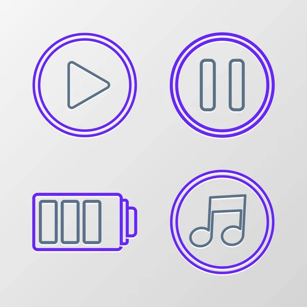 Set Line Music Note Tone Battery Charge Level Indicator Pause — Stockvektor