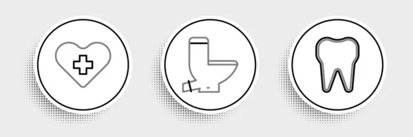 Set Line Tooth Heart Cross Toilet Bowl Icon Vector — Stockový vektor