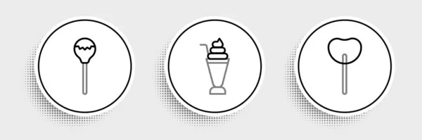 Establecer Línea Lollipop Milkshake Icono Vector — Vector de stock