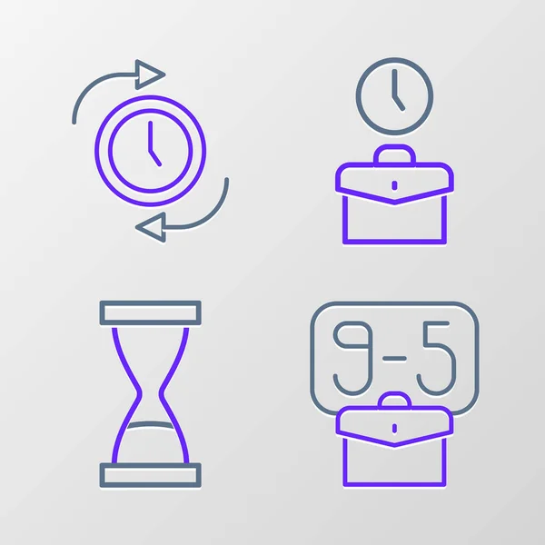 Définir Ligne Vieil Sablier Avec Sable Temps Travail Icône Flèche — Image vectorielle