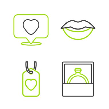 Diamond nişan yüzüğü, gülen dudaklar ve kalp ikonu. Vektör.