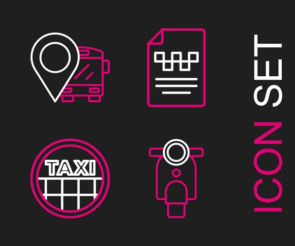 Set Line Scooter Taxi Car Roof Driver License Location Bus — Vector de stock