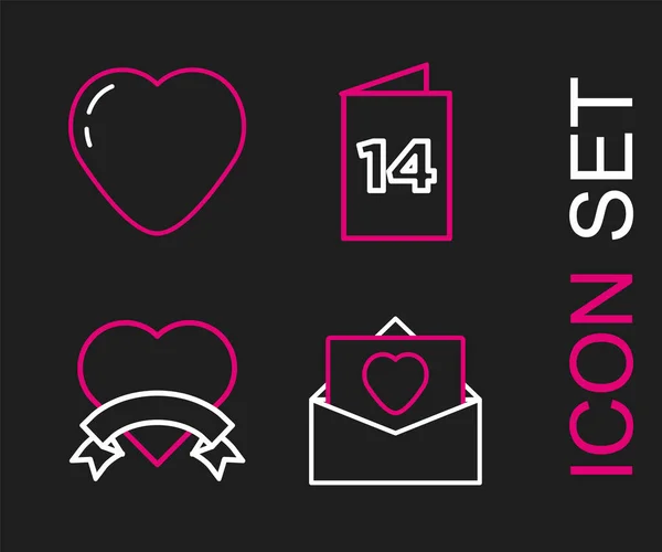Set Line Envelope Valentine Heart Heart Greeting Card Icon Vector — Image vectorielle