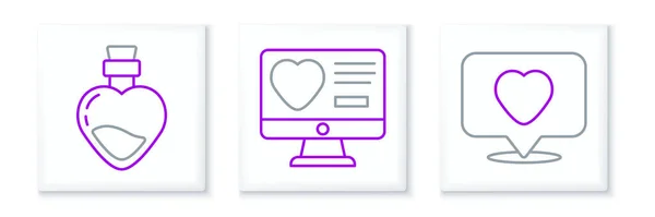 Set Line Heart Bottle Love Potion Dating App Online Icon — Stock Vector