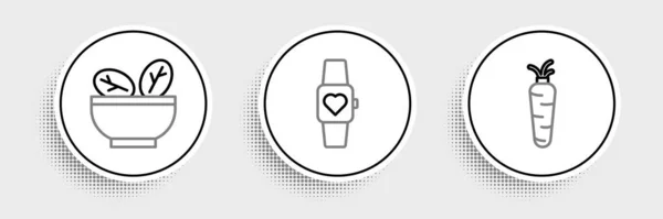 Set Line Carrot Salad Bowl Smart Watch Icon Vector — Stock vektor