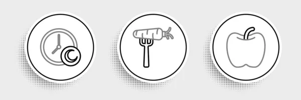 Set Line Apple Time Sleep Carrot Fork Icon Vector — ストックベクタ