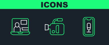 Mobil Kayıt Hattı World News ve Cinema kamera simgesini ayarla. Vektör.