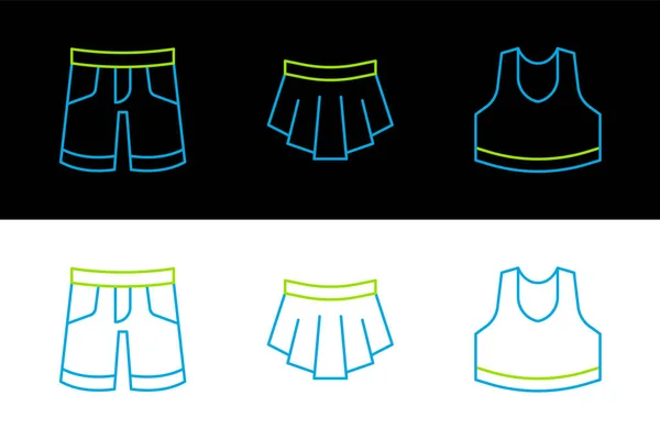 Set Line Undershirt Short Pantalones Icono Falda Vector — Vector de stock