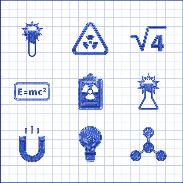 Set Radiation Warning Document Light Bulb Concept Idea Molecule Test — 图库矢量图片