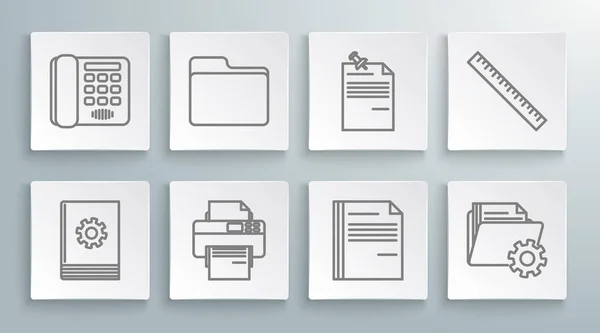 Set Line User Manual Document Folder Printer File Document Folder — Stockový vektor