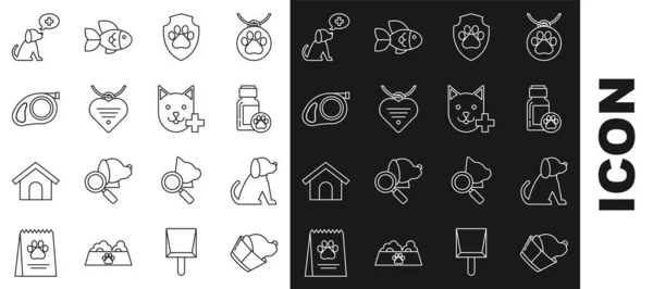 Set Line Veterinary Clinic Symbol Dog Medicine Bottle Animal Health — Vector de stock