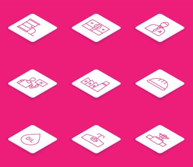 Fıçı petrol sızıntısı kağıt para yığını iş adamı ya da borsa simsarı Nature petrol endüstrisi fabrikası inşaatını protesto eden işçi kaskı bırakma ve Oilfield ikonu. Vektör.