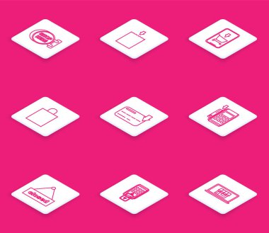 Satır İmza Tablosu burada bir yazıt mağazası ile asılı kredi kartı Pos terminal eklenmiş asma işareti metni Kapalı ve POS yazdırılmış tarifi akıllı telefon simgesi ödemesini doğruluyor. Vektör.