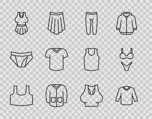 Set Line Undershirt Sweater Leggings Shirt Swimsuit Icon Vector — Stock Vector