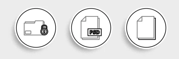 Установите Строку Document Folder Lock Psd File Document Icon Вектор — стоковый вектор