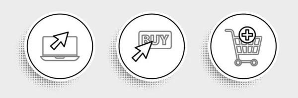 Set Line Add Shopping Cart Laptop Cursor Buy Button Icon — Image vectorielle