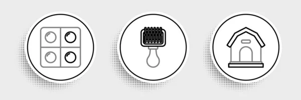 Set Line Dog House Pills Hair Brush Dog Cat Icon — Image vectorielle