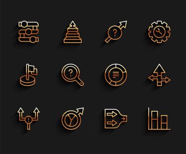 Arrow Finansal Büyüme Grafik şemasını Tanımlanamayan Arama ve Turta ikonu olarak ayarla. Vektör.