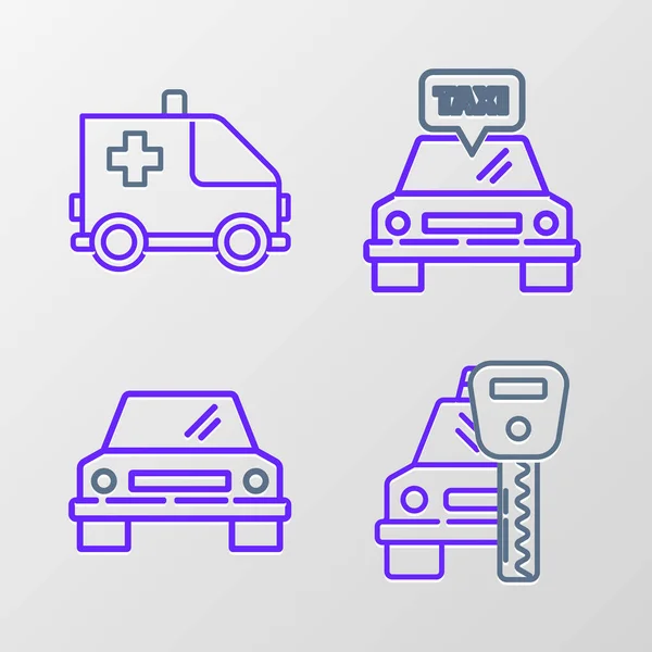 Set Line Car Rental Taxi Car Ambulance Emergency Icon Vector — Stockový vektor