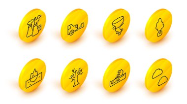 Cloud Wrecked petrol tankeri gemisi Solmuş Ağaç Ağacı Kasırgası araba egzozu ve fabrika ikonundan duman. Vektör.