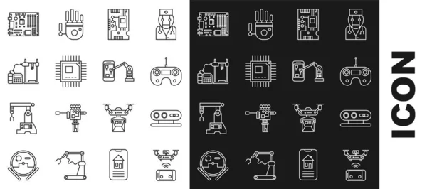 Set Line Remote Antenne Drohne Elektronische Computerkomponenten Motherboard Digitalchip Prozessor — Stockvektor