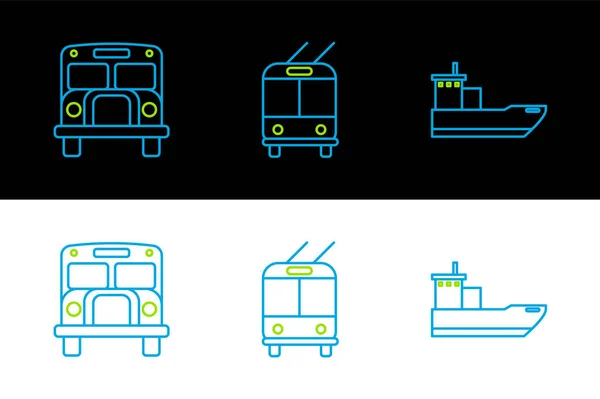 Setzen Sie Linie Frachtschiff Schulbus Und Trolleybus Symbol Vektor — Stockvektor