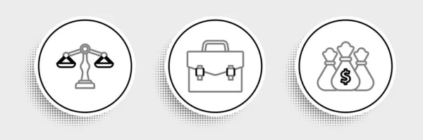 Set Line Money Bag Scales Justice Briefcase Icon Vector — 图库矢量图片