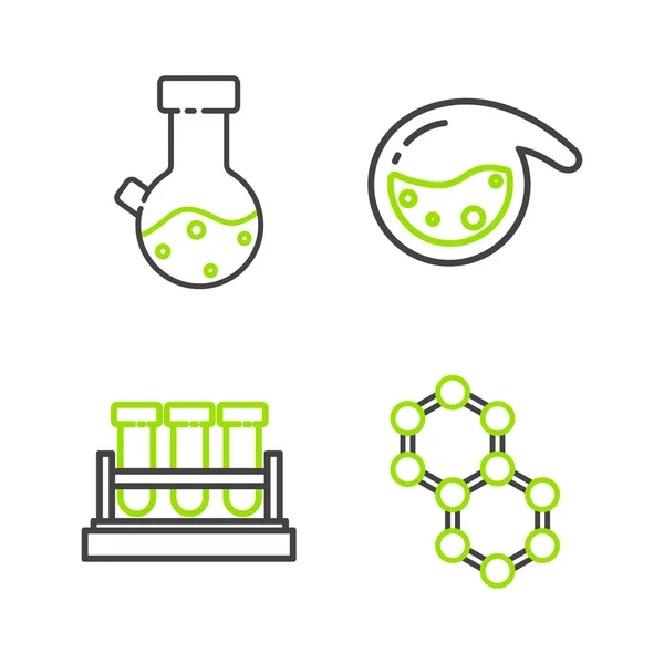 Set Line Molecule Test Tube Flask Chemical Icon Vector — Stockvektor