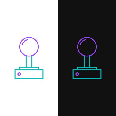 Oyun makinesi simgesi için Line Joystick beyaz ve siyah arkaplanda izole edildi. Joystick oyun alanı. Renkli taslak konsepti. Vektör.