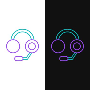 Hat Kulaklığı simgesi beyaz ve siyah arkaplanda izole edildi. Kulaklıklar. Müzik, hizmet, iletişim ve operatör konsepti. Renkli taslak konsepti. Vektör.