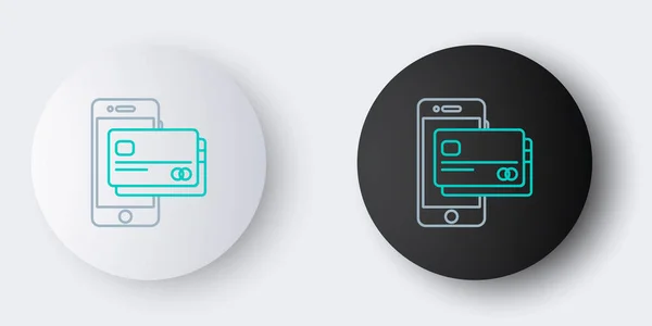 Line Handy Und Kreditkartensymbol Isoliert Auf Grauem Hintergrund Smartphone Online — Stockvektor
