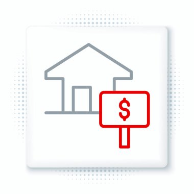 Dolar sembollü Çizgi Evi beyaz arka planda izole edilmiş. Ev ve para. Emlak konsepti. Renkli taslak konsepti. Vektör.