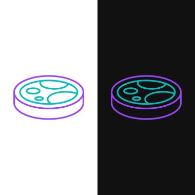 Line Petri dish with bacteria icon isolated on white and black background. Colorful outline concept. Vector.