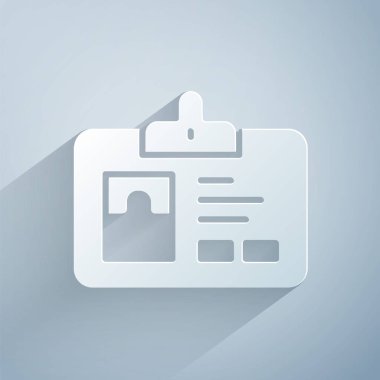 Kağıt kesiği kimlik tanımlama simgesi gri arkaplanda izole edildi. Sunum için, şirketin kimliği için, reklam için kullanılabilir. Kağıt sanatı tarzı. Vektör.