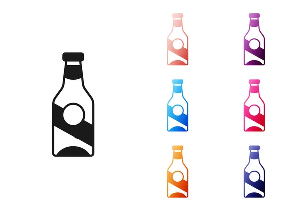 黑色啤酒瓶子图标隔离在白色背景 设置彩色图标 — 图库矢量图片