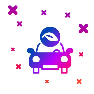 Beyaz arkaplanda yaprak simgesi izole edilmiş renkli Eko araba konsepti. Yeşil enerji araba sembolü. Kademeli rastgele dinamik şekiller. Vektör.