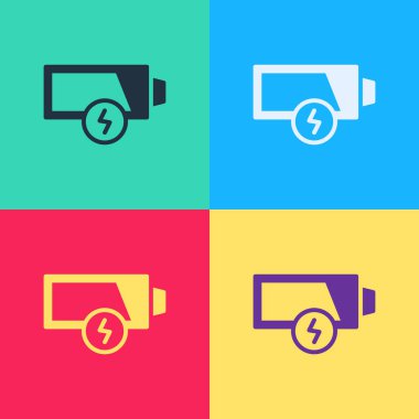 Pop Art Batarya şarj seviyesi göstergesi simgesi renk arkaplanında izole edildi. Vektör.