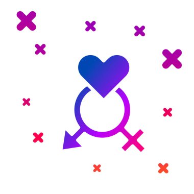 Beyaz arkaplanda renkli cinsiyet simgesi izole edildi. Erkek ve kadın sembolleri. Seks sembolü. Kademeli rastgele dinamik şekiller. Vektör.