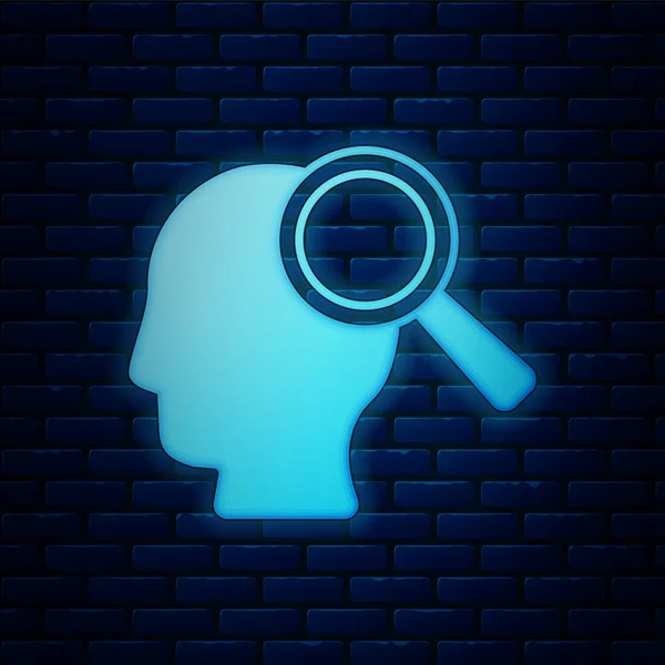 Glowing Neon Magnifying Glass Search People Icon Isolated Brick Wall — Vector de stock