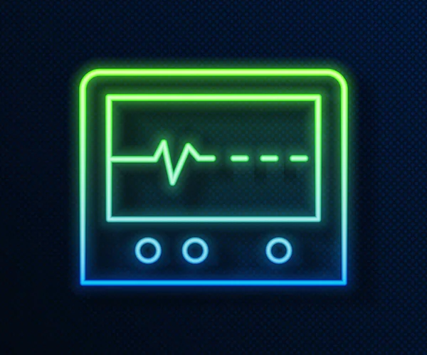 Glowing Neon Line Beat Dead Monitor Icon Isolated Blue Background — Stock Vector