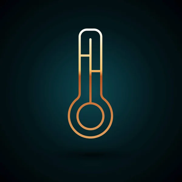 Gold Line Meteorology Thermometer Measuring Icon Isolated Dark Blue Background — Stock vektor