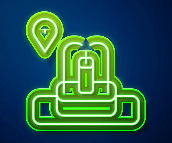 Glowing Neon Line Location Fountain Icon Isolated Blue Background Vector — Vetor de Stock
