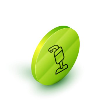 İzoelektrik hat elektrik süpürgesi simgesi beyaz arkaplanda izole edildi. Yeşil daire düğmesi. Vektör.