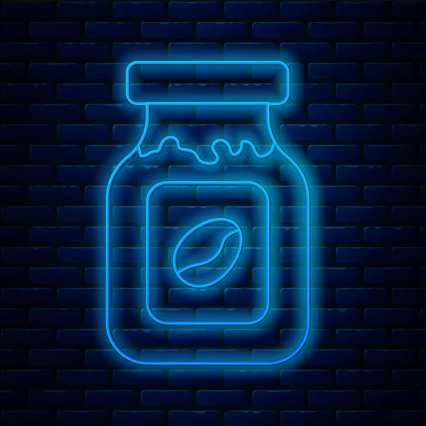 Glowing Neon Line Coffee Jar Bottle Icon Isolated Brick Wall — Stockvektor