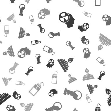 Set Human head and a radiation, Test tube and flask chemical, Alcohol or spirit burner and Laboratory wash bottle on seamless pattern. Vector.