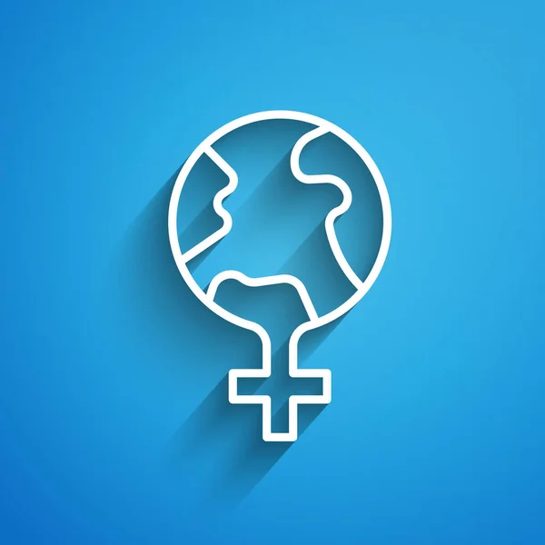 White Line Feminism World Icon Isolated Blue Background Fight Freedom — Vector de stock