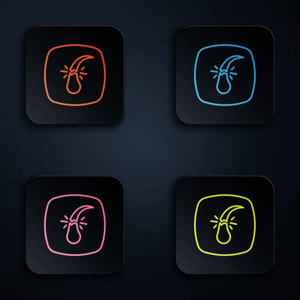 Color Neon Line Broken Hair Follicle Icon Isolated Black Background — Stock vektor