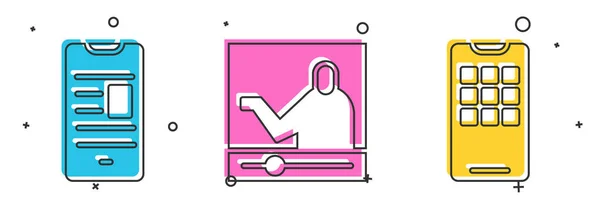 Set Online Book Mobile Online Education Mobile Phone Icon Vector — ストックベクタ