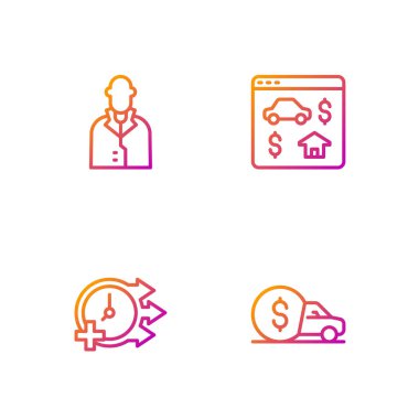 Hat Araba Kiralama Saatleri Emlakçısı ve Çevrimiçi Emlakçı. Renk simgeleri. Vektör.