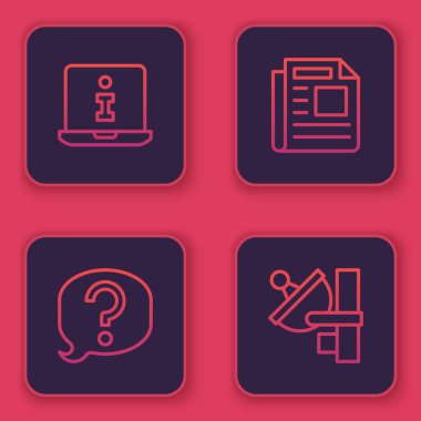 Bilgilendirme Bilgileri Konuşma baloncuğu haberlerini ve Radar 'ı ayarla. Mavi kare düğme. Vektör.